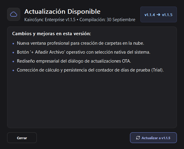 Diálogo de Actualización de Versión