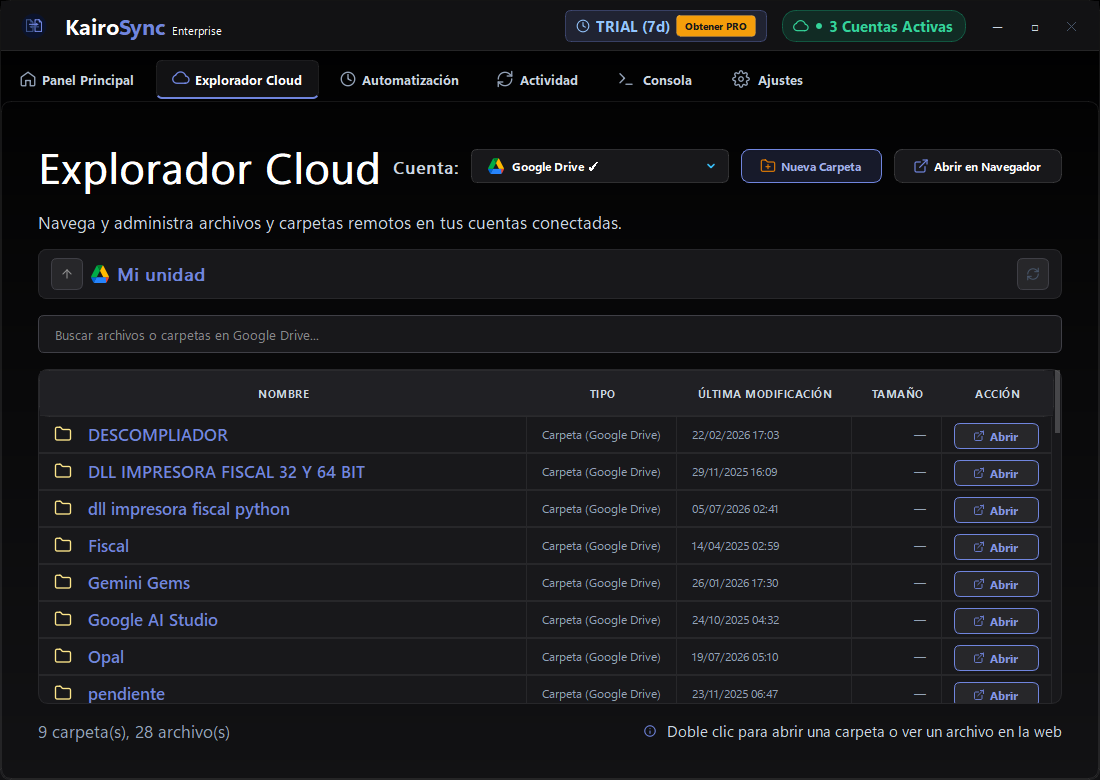 KairoSync Explorador Google Drive
